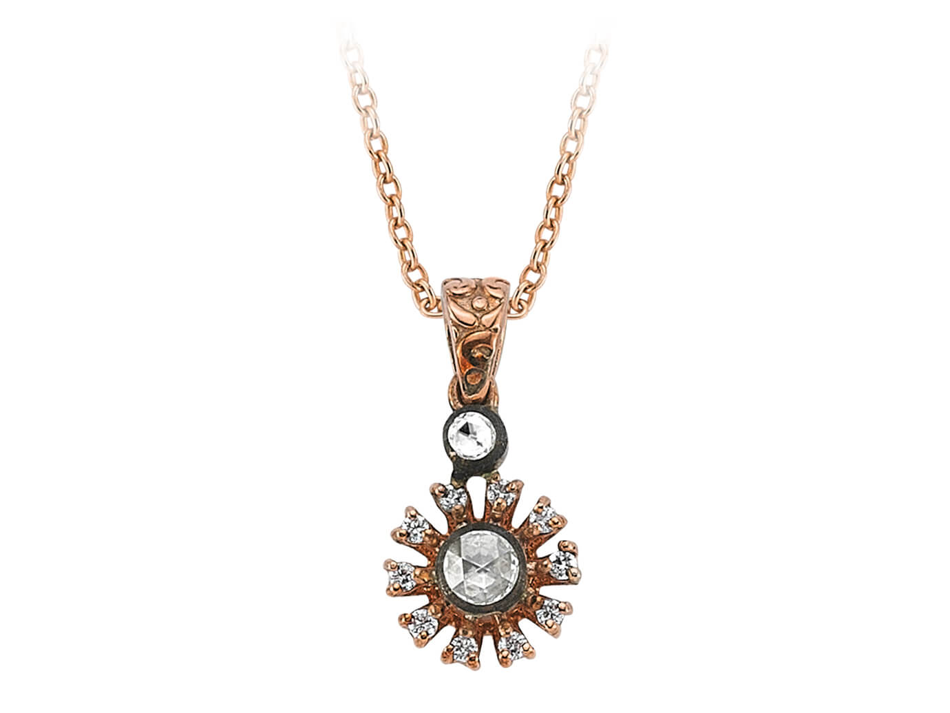 Rose gold pendant with radiant design and lab diamonds