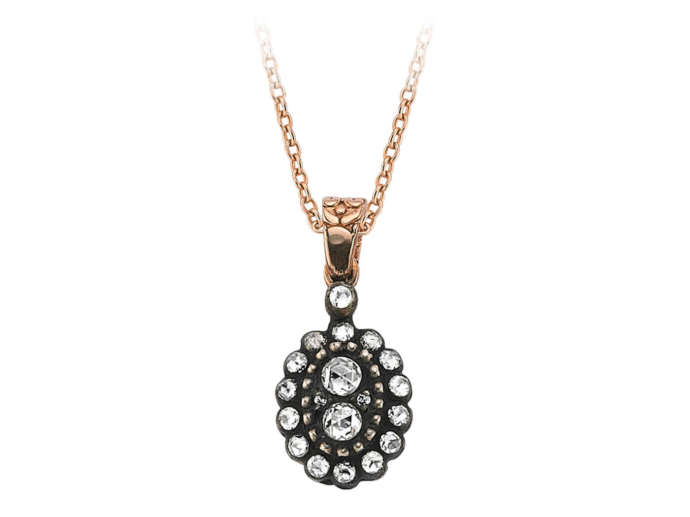 Pendentif ancien avec diamant et brillants synthétiques en or rose 8K