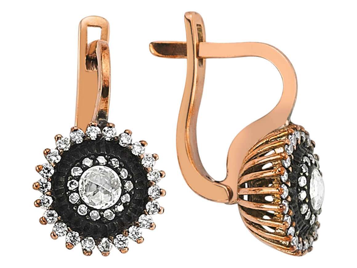 Antique rosette earrings with old cut diamonds & brilliants made of 333 rose gold