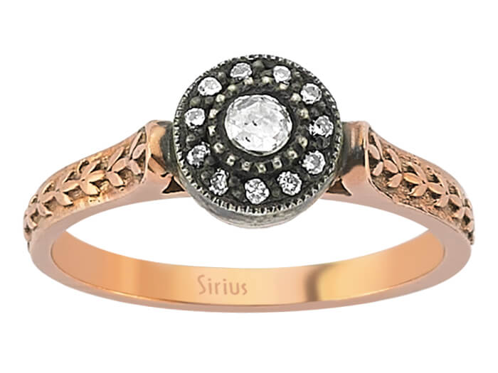 Elmas ve 11 pırlantalı Rose Altın yüzük - Madalyon görünümü - 80R0001 - Rosy Lab Diamonds'tan yüksek kaliteli Mücevher