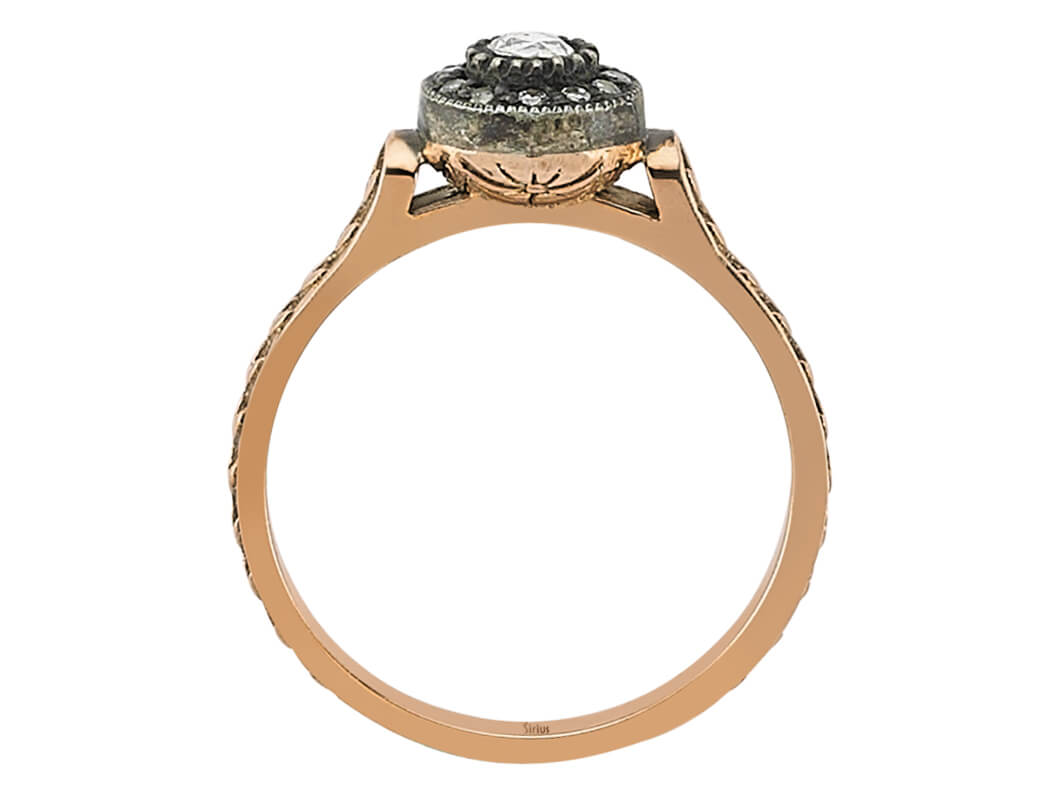 Elmas ve 11 pırlantalı Rose Altın yüzük - Madalyon görünümü - 80R0001 - Rosy Lab Diamonds'tan yüksek kaliteli Mücevher