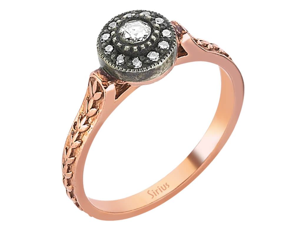 Elmas ve 11 pırlantalı Rose Altın yüzük - Madalyon görünümü - 80R0001 - Rosy Lab Diamonds'tan yüksek kaliteli Mücevher