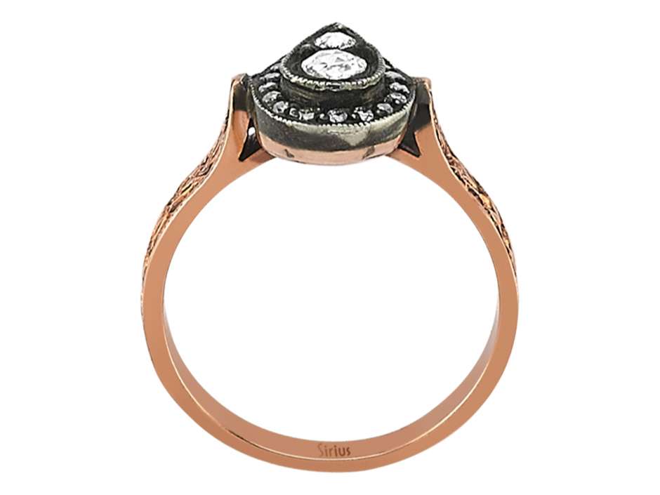 Bague en Or Rose en forme de goutte, Elmas & 20 diamants – style antique – 80R0004 – Bijoux haut de gamme de Rosy Lab Diamonds