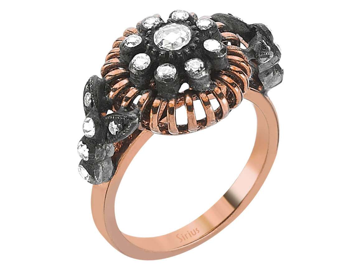 خاتم من ذهب وردي مع الزمرد والألماس - تصميم مضفّر - 80R0011 - مجوهرات عالية الجودة من Rosy Lab Diamonds