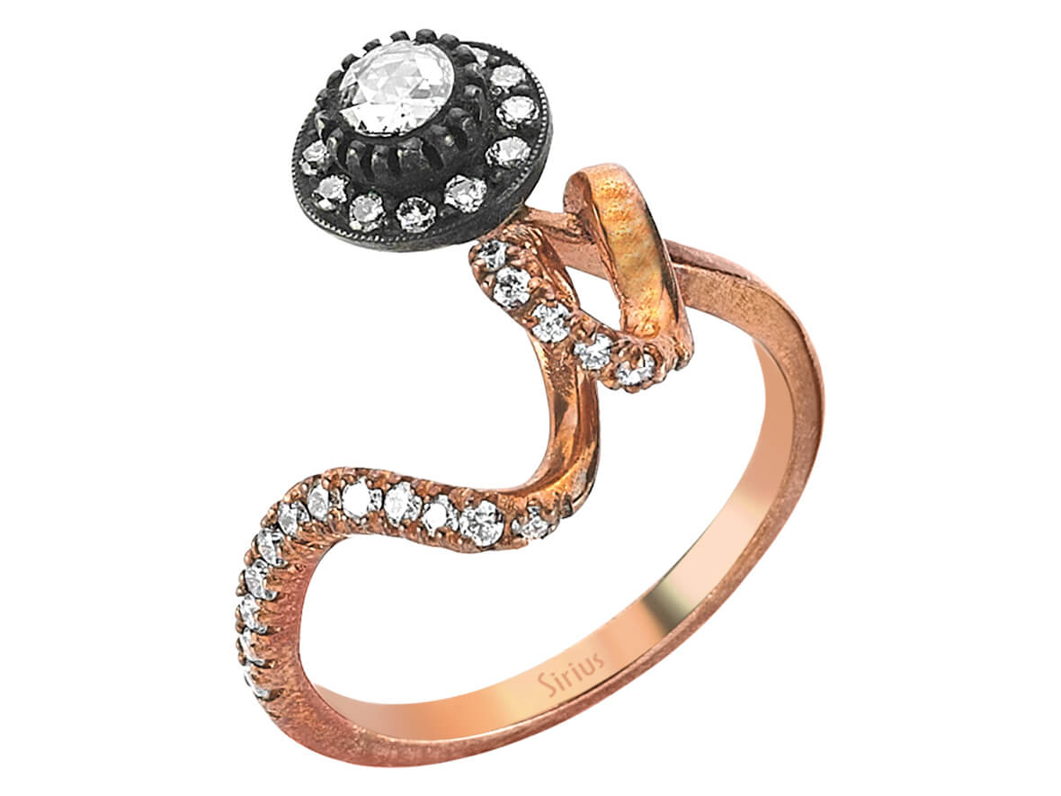 Bague serpent en Or Rose avec Elmas et 31 diamants – Moderne et symbolique – 80R0014 – Bijoux haut de gamme de Rosy Lab Diamonds