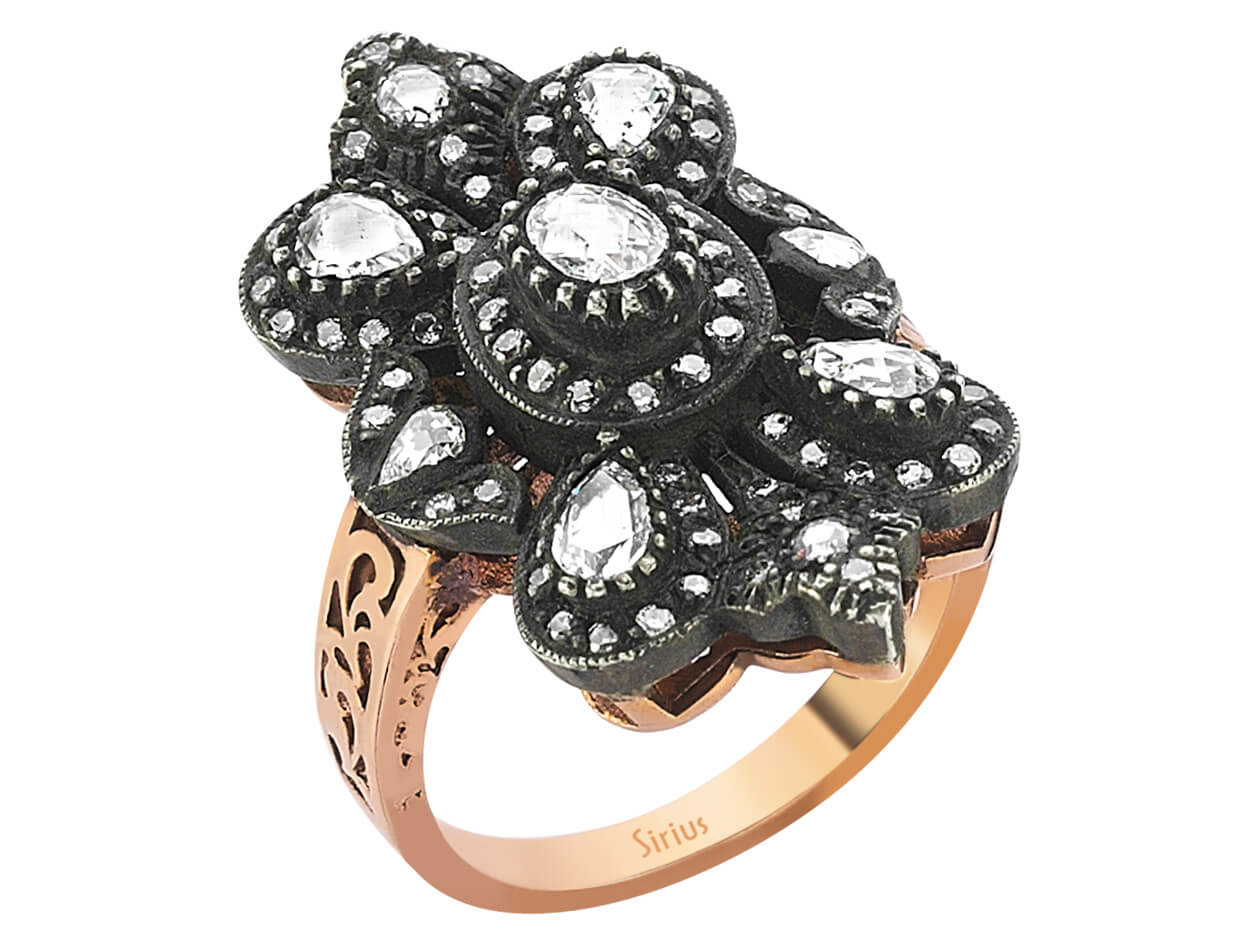 خاتم باروكي من ذهب وردي مع إلماس و73 ماسة - تصميم فاخر - 80R0016 - مجوهرات عالية الجودة من Rosy Lab Diamonds