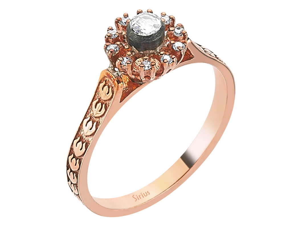 Roségold-Ring mit Elmas & 10 Diamanten - Zartes Gravurdesign - 80R0017 - hochwertiger Schmuck von Rosy Lab Diamonds