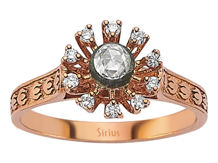 Bague en Or Rose avec Elmas et 10 diamants - Design floral - 80R0019 - Bijoux haut de gamme de Rosy Lab Diamonds