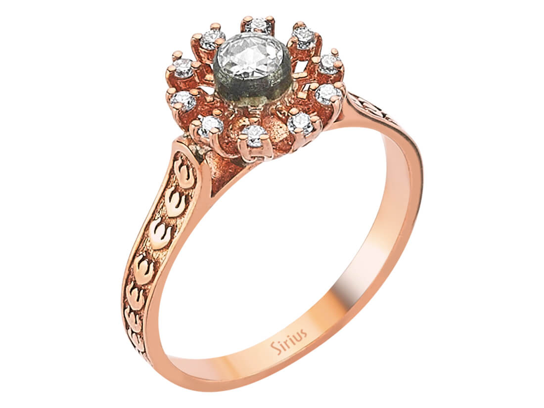 Bague en Or Rose avec Elmas et 10 diamants - Design floral - 80R0019 - Bijoux haut de gamme de Rosy Lab Diamonds