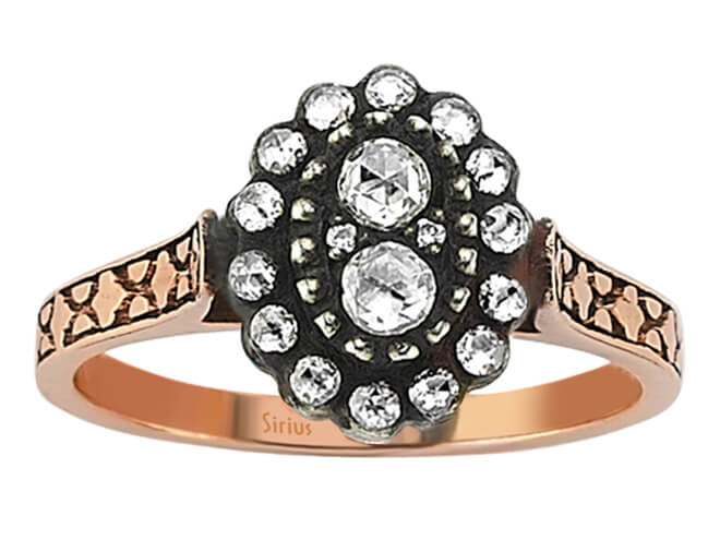 Antiker Ring aus 8K Roségold mit Diamanten und Brillanten – 0,33 ct