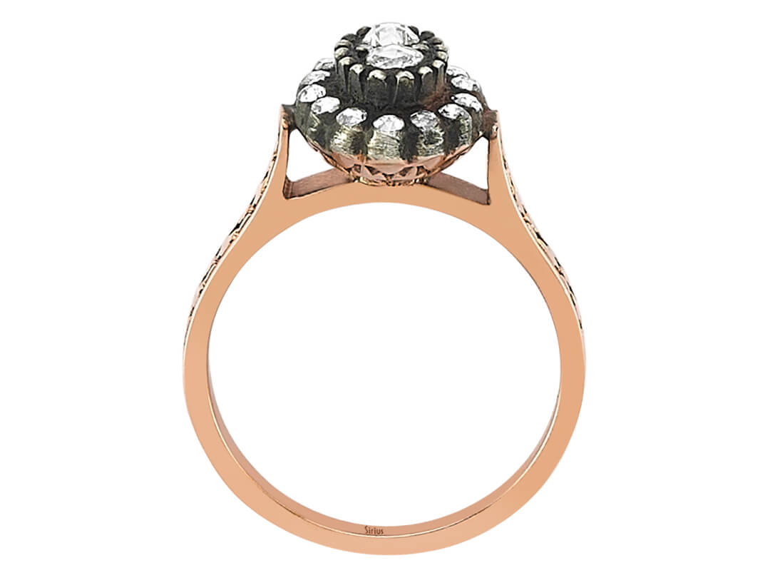 Antiker Ring aus 8K Roségold mit Diamanten und Brillanten – 0,33 ct