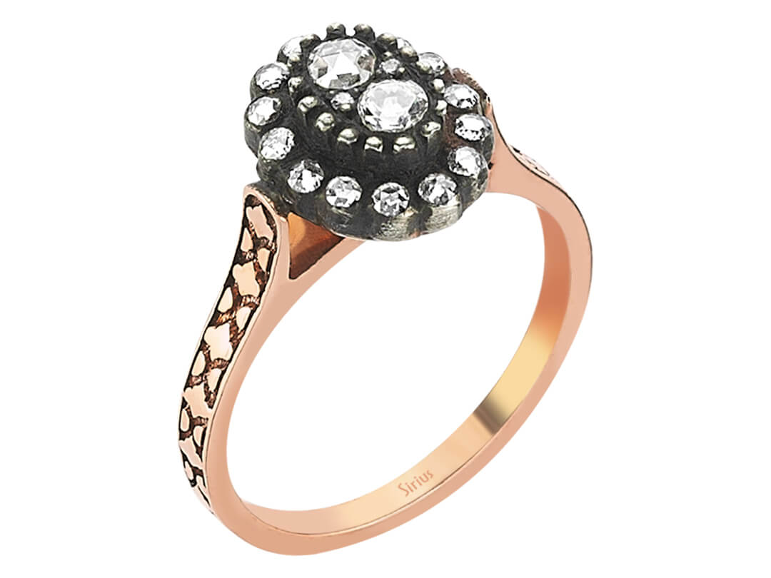 Antiker Ring aus 8K Roségold mit Diamanten und Brillanten – 0,33 ct