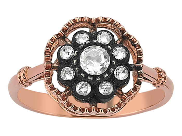 Bague en Or Rose avec 9 diamants ronds – Design antique 80R0020 – Bijoux haut de gamme de Rosy Lab Diamonds