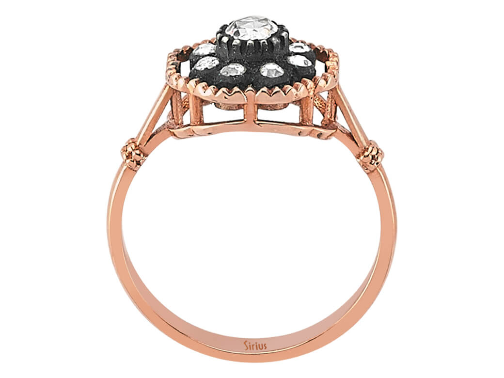 Bague en Or Rose avec 9 diamants ronds – Design antique 80R0020 – Bijoux haut de gamme de Rosy Lab Diamonds