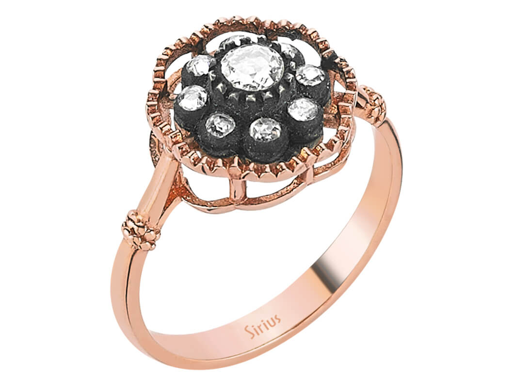 Bague en Or Rose avec 9 diamants ronds – Design antique 80R0020 – Bijoux haut de gamme de Rosy Lab Diamonds