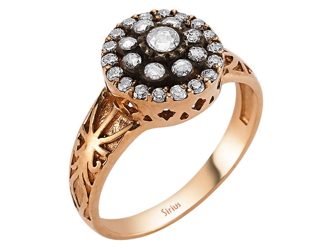Bague ancienne en Or Rose avec 27 diamants de laboratoire | Bijoux en diamants 8K – bijoux haut de gamme de Rosy Lab Diamonds