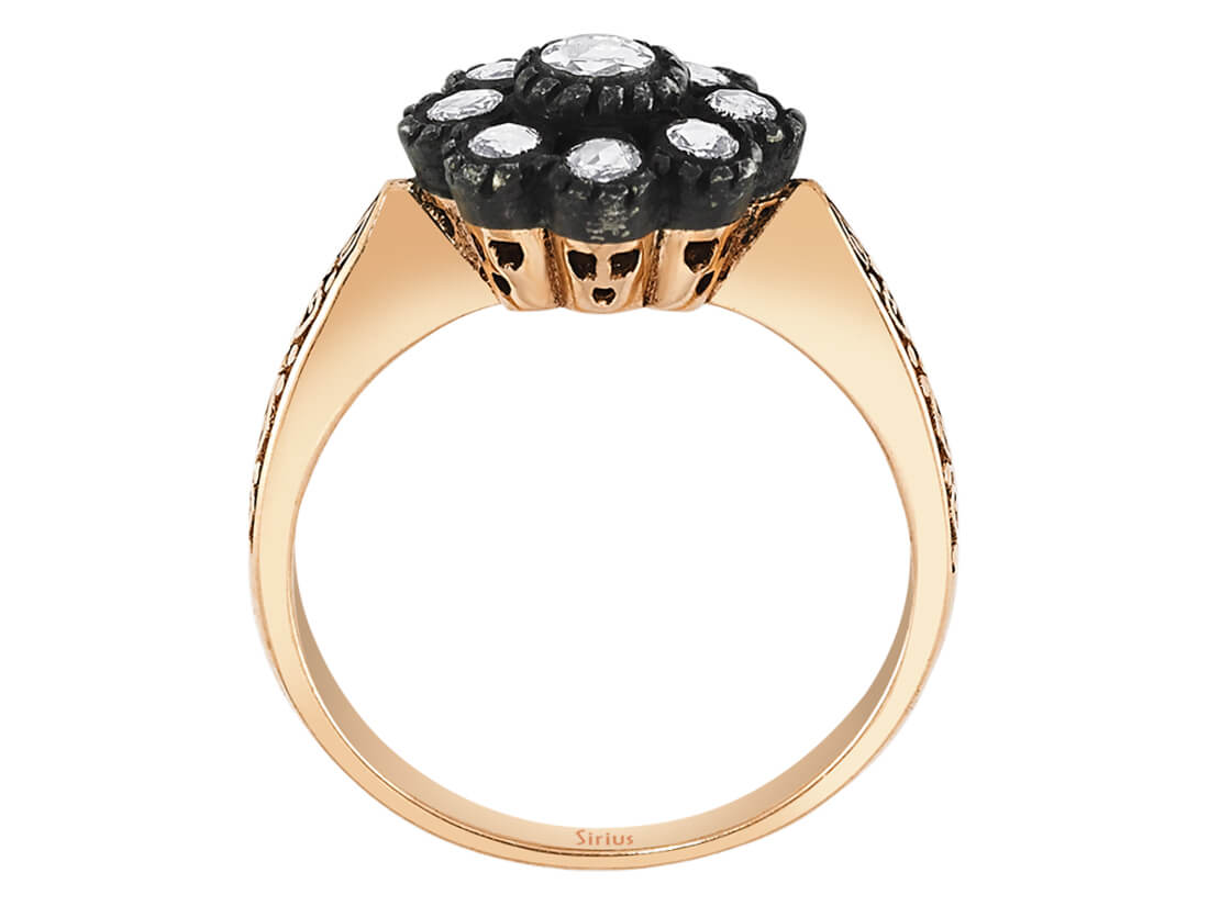 Floraler Roségold-Ring mit 9 Labordiamanten | 8K Antik-Look - hochwertiger Schmuck von Rosy Lab Diamonds