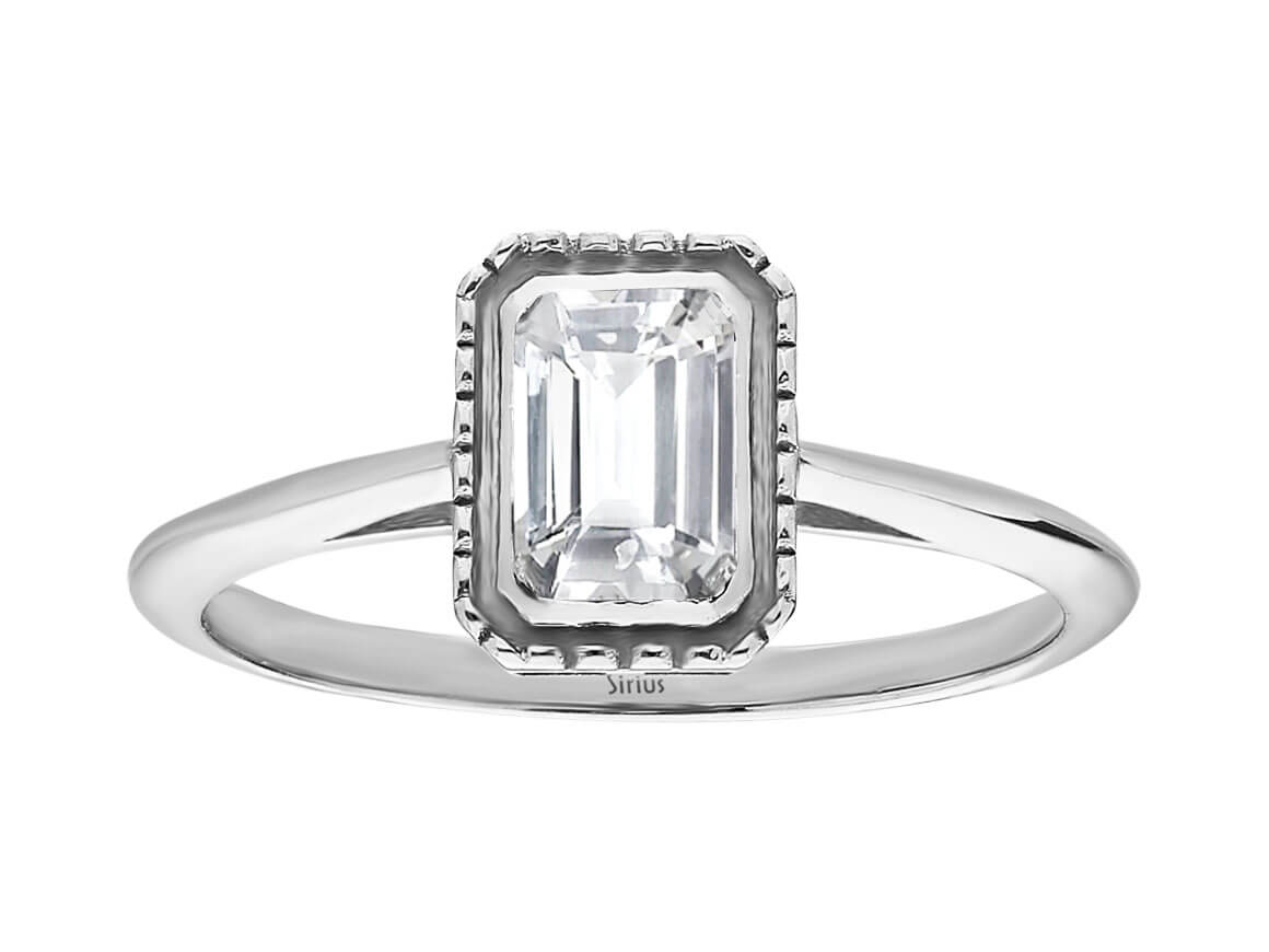 Zeitloser Ring mit laborgezüchtetem weißen Topas im Smaragdschliff | 14K Weißgold - hochwertiger Schmuck von Rosy Lab Diamonds