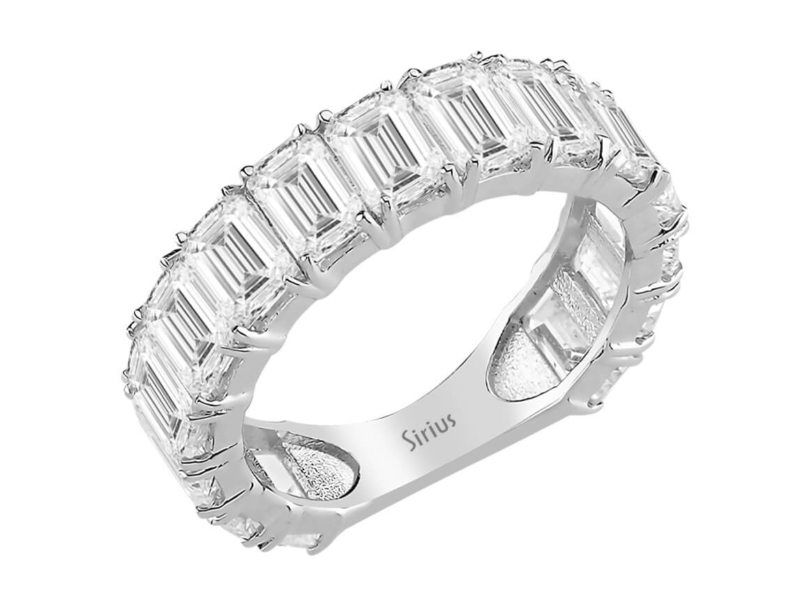 Tamtur ring with 4.76 ct emerald-cut white topaz stones in 14K White Gold - Clarella - high-quality Jewelry by Rosy Lab Diamonds