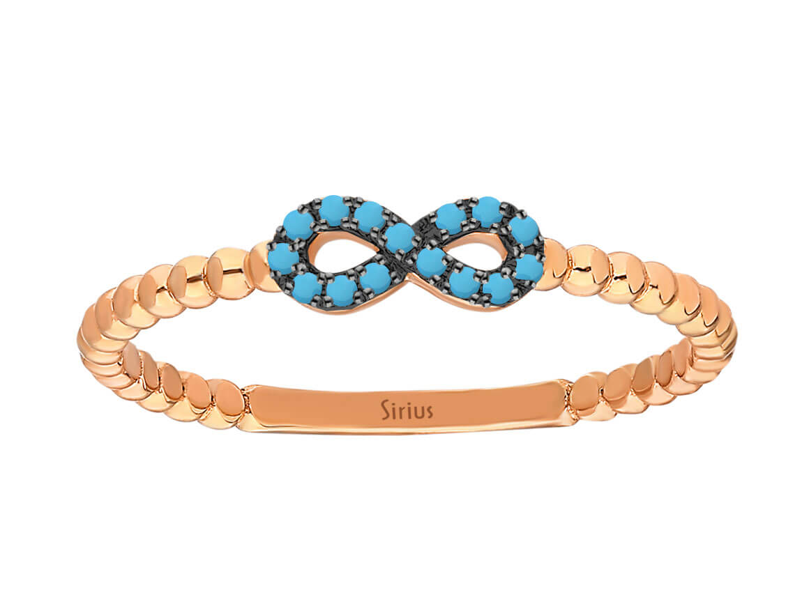 14 Karat Rose Gold Infinity Ring with 15 Round Turquoises – 1.25 Grams