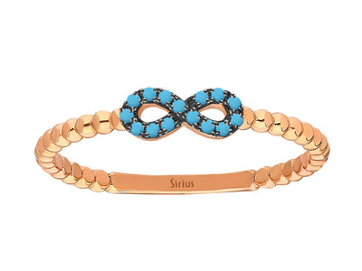 14 Karat Rose Gold Infinity Ring with 15 Round Turquoises – 1.25 Grams