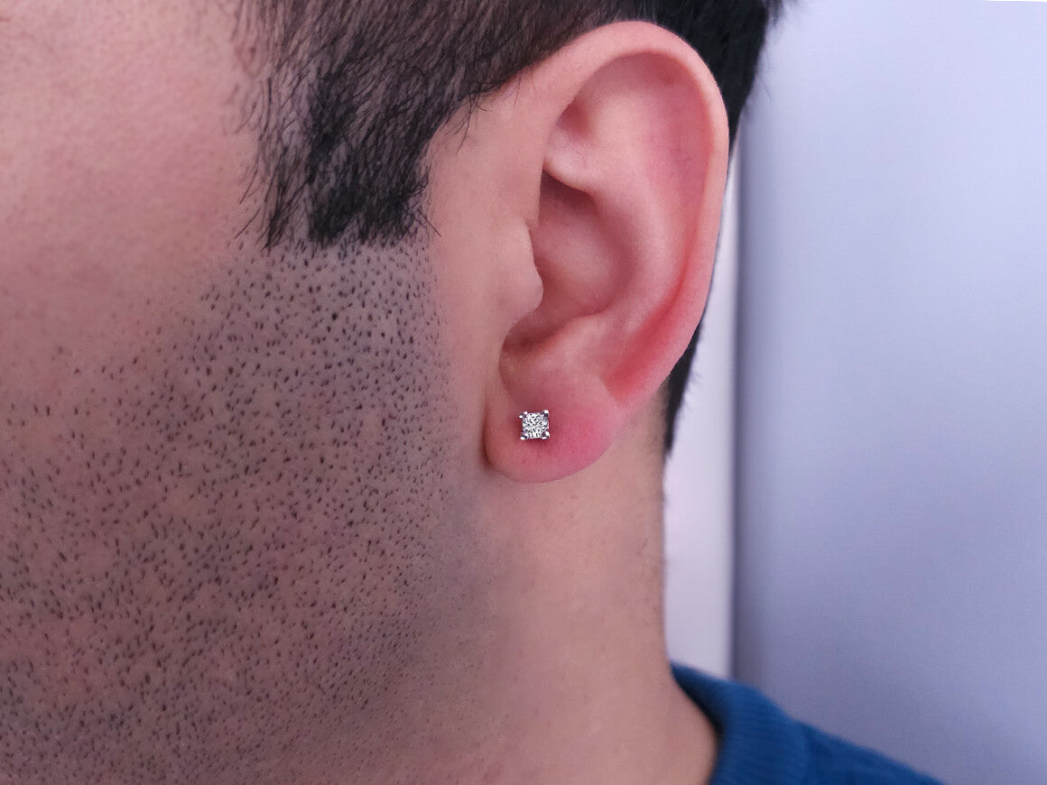 Single stud earring with 0.15 ct Diamond – 585 White Gold | Timeless men’s Jewelry – high-quality Jewelry from Rosy Lab Diamonds