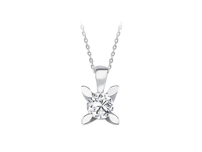 Solitaire diamond necklace with leaf setting in 14K white gold – 0.18 carat