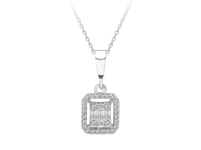 Square pendant with 3 baguette and 30 brilliant diamonds in 14K white gold – 41P0009