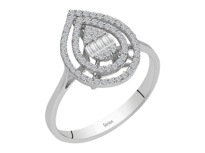 Bague élégante avec diamants synthétiques en taille baguette et ronde