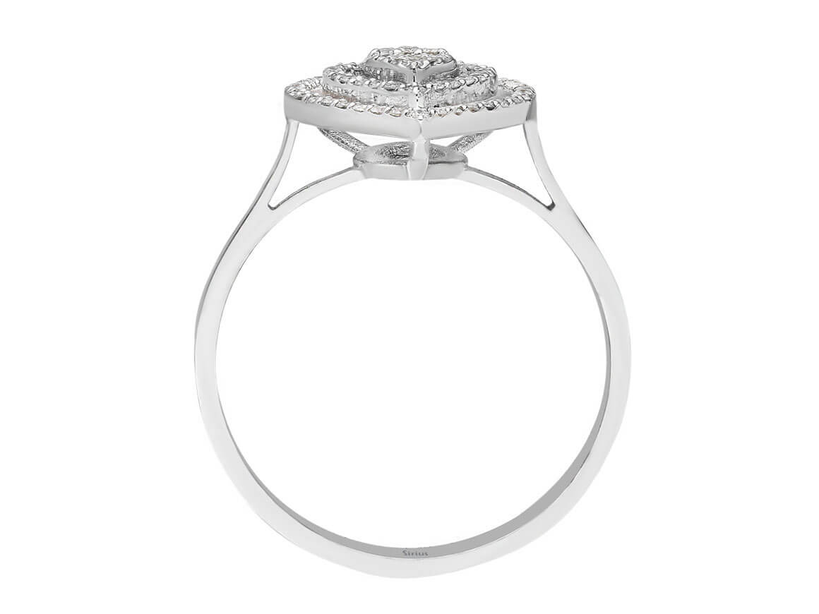 Bague élégante avec diamants synthétiques en taille baguette et ronde