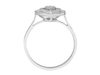 Bague élégante avec diamants synthétiques en taille baguette et ronde