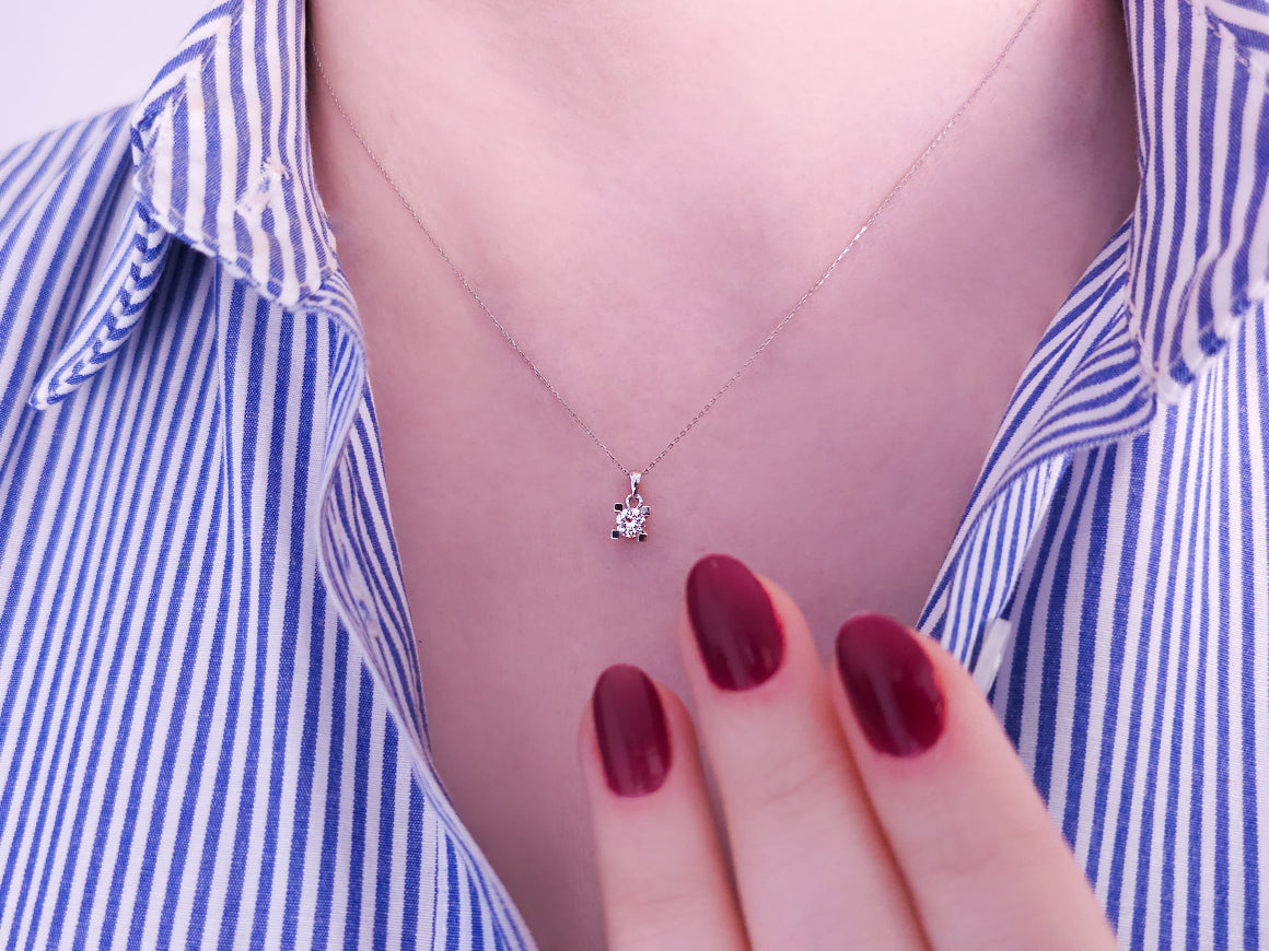 Classic solitaire diamond pendant in 14K white gold