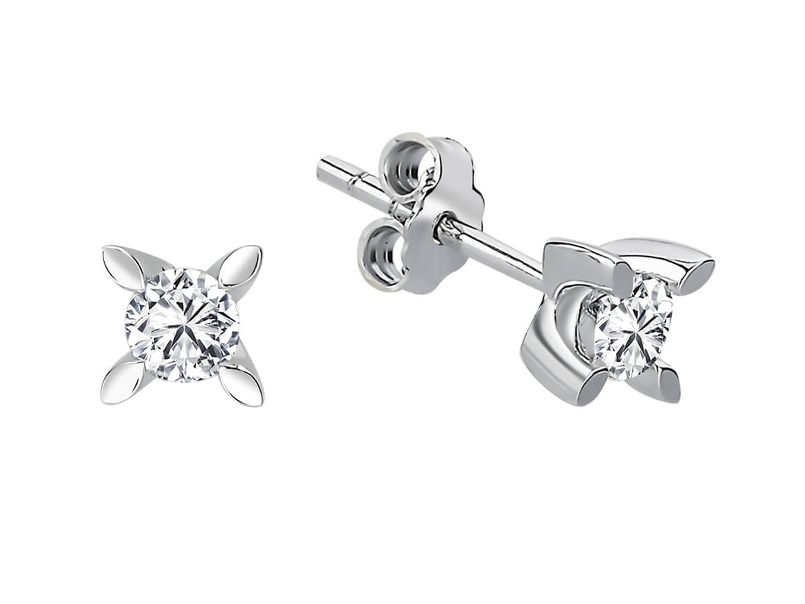 Classic stud earrings with 2 lab diamonds in 585 white gold – 0.36 ct