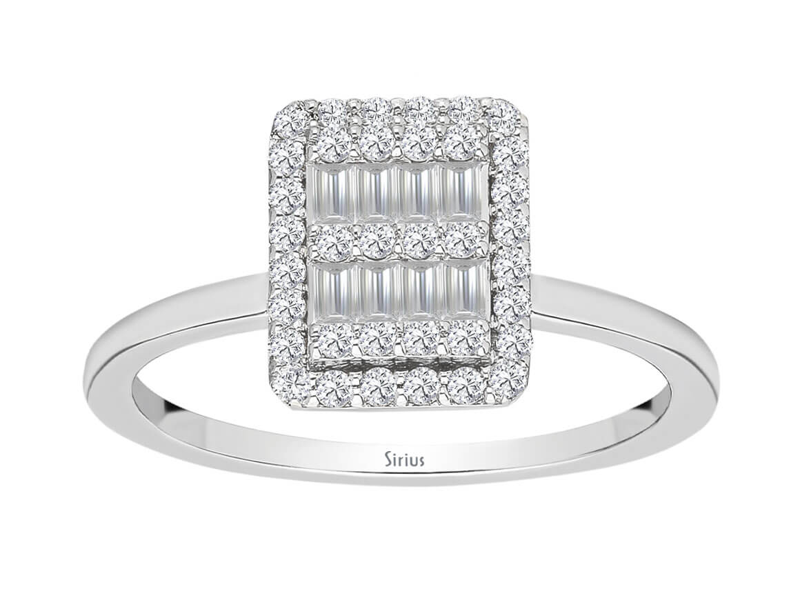 Stylish ring with lab-grown diamonds in baguette and Round Brilliant Cut | 14K White Gold - high-quality Jewelry by Rosy Lab Diamonds