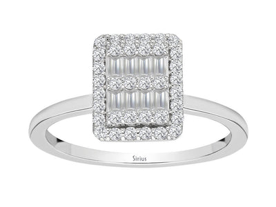 Stylish ring with lab-grown diamonds in baguette and round cut