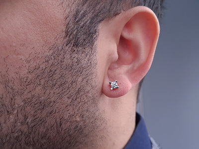 Elegant solitaire stud earrings with 0.38 carat lab diamond in 585 white gold