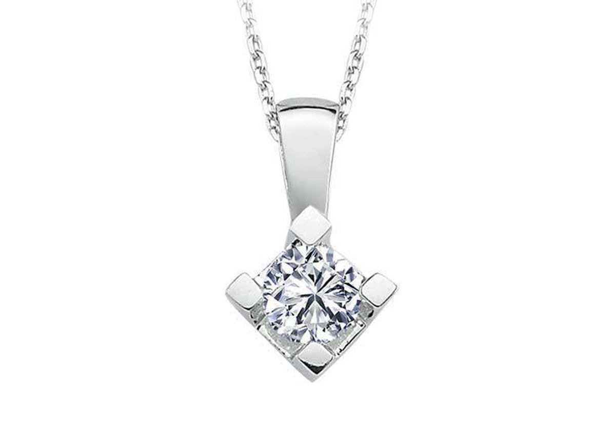 Pendentif solitaire minimaliste avec diamant de laboratoire 0,40 ct en or blanc 14 carats