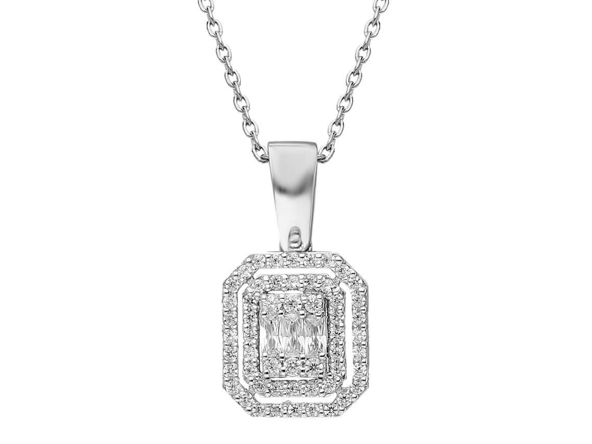 Pendant with baguette and round lab-grown diamonds – 14K white gold