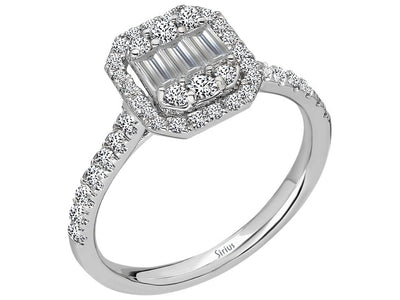 Magnificent ring with lab-grown diamonds in baguette and round cut