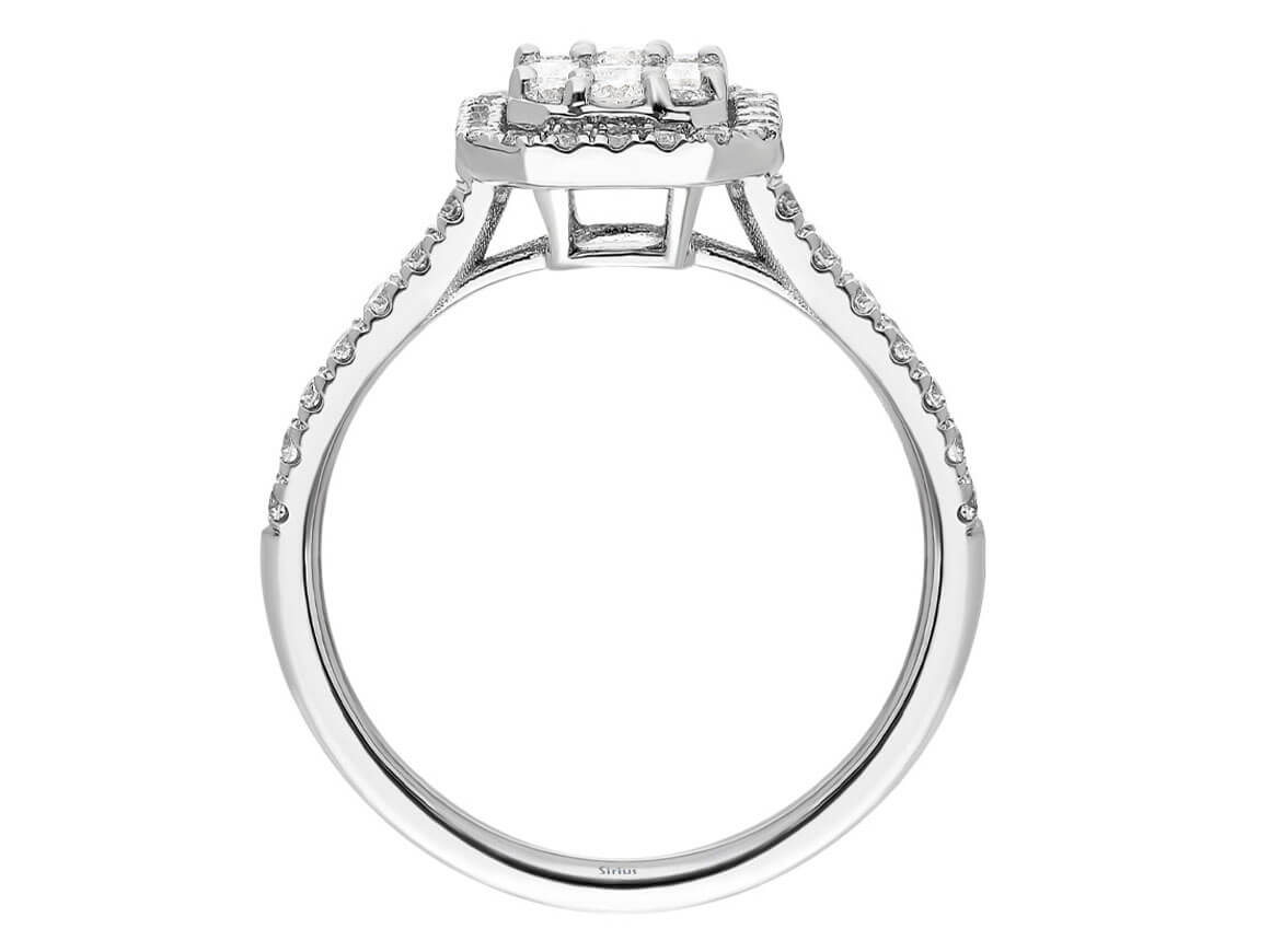 Bague somptueuse ornée de diamants de laboratoire taille baguette et Taille Brillant Rond | Or Blanc 14 carats - Bijoux haut de gamme de Rosy Lab Diamonds