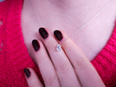 Oval solitaire pendant with 0.70 carat lab diamond in 14K gold