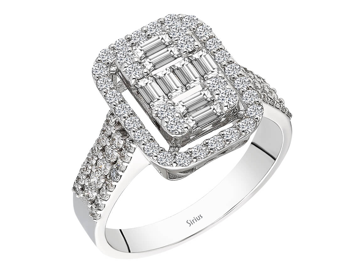 Bague de luxe en diamants baguette – 1,13 ct – design pavé en Or Blanc 14 carats – Bijoux haut de gamme de Rosy Lab Diamonds