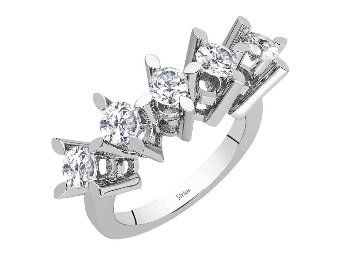 14K White Gold Ring with 1.20 Carat Diamonds – 5 Stones