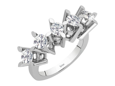 14K White Gold Ring with 1.20 Carat Diamonds – 5 Stones