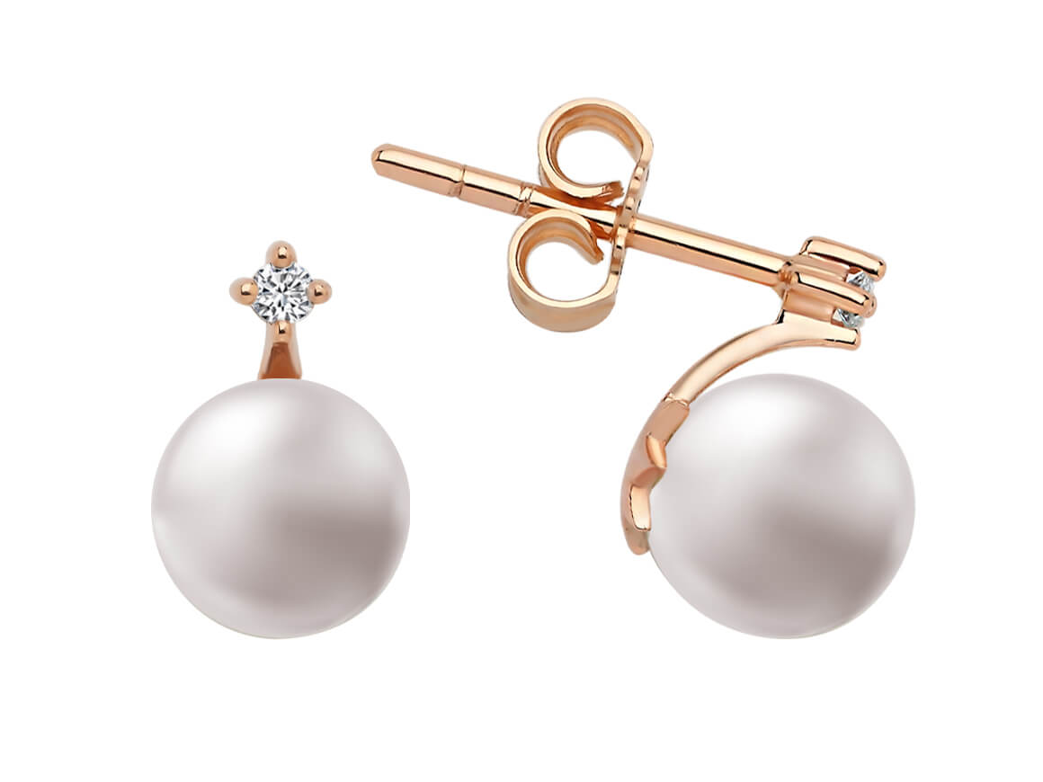 Fairytale Pearl Earrings - Diamond-Set in 585 Rose Gold | Delicate Elegance - High-Quality Jewelry by Rosy Lab Diamonds