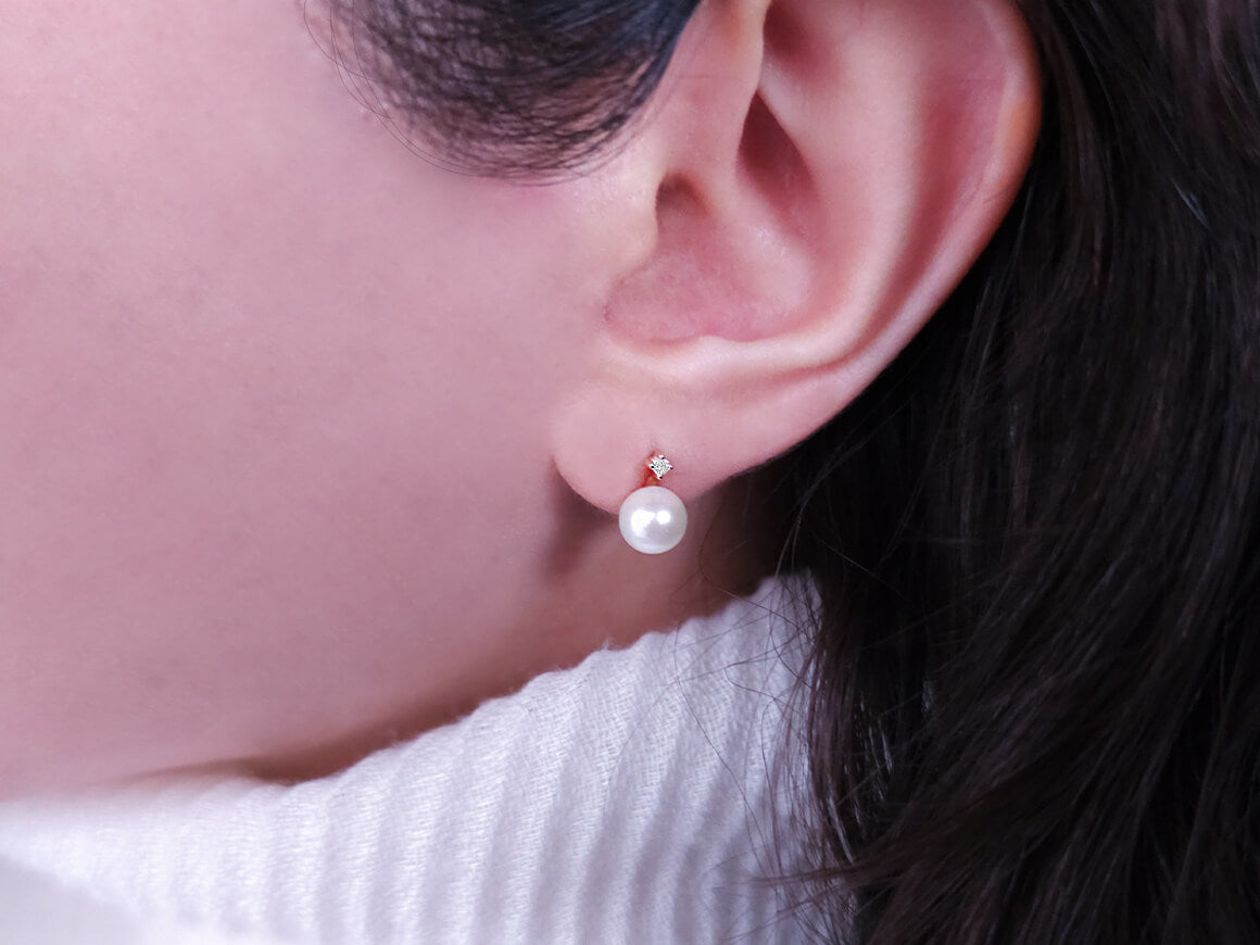 Fairytale Pearl Earrings - Diamond-Set in 585 Rose Gold | Delicate Elegance - High-Quality Jewelry by Rosy Lab Diamonds
