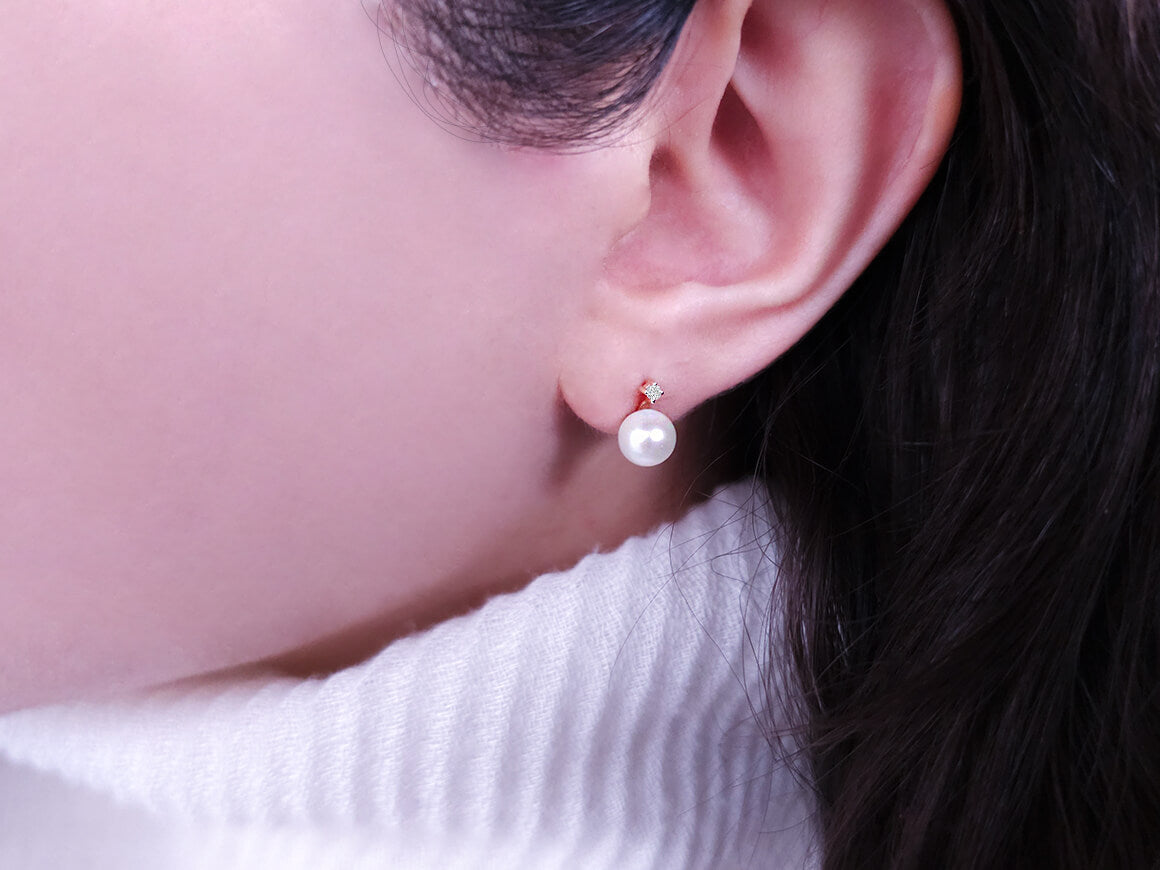 Fairytale Pearl Earrings - Diamond-Set in 585 Rose Gold | Delicate Elegance - High-Quality Jewelry by Rosy Lab Diamonds