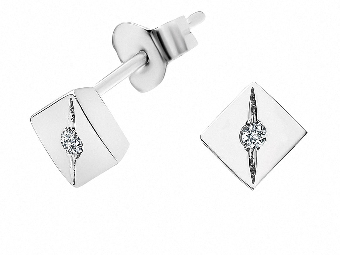 Boucles d'oreilles carrées modernes en diamant en or blanc 14K