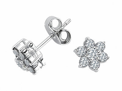 Boucles d'oreilles en diamant en forme de fleur avec 14 brillants en or blanc 333