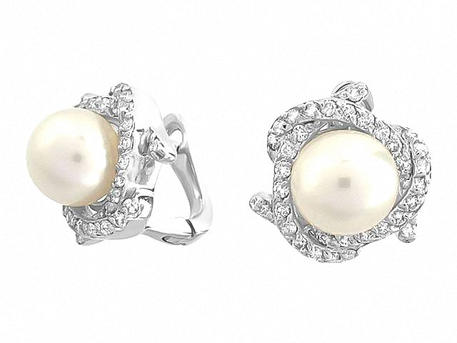 Boucles d'oreilles en diamant avec perles – 5,80 mm – Or blanc 14 carats